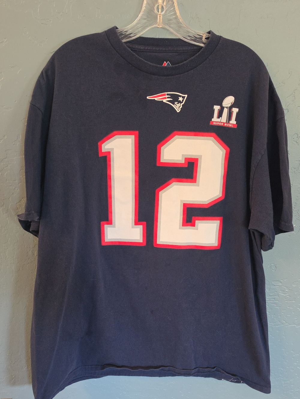 Brady Super Bowl Majestic Navy Short-Sleeve #12 Patriots Fan Tee
